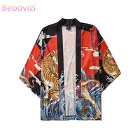 17 style tiger printing harajuku japanese fashion kimono women men 2020 cardigan blouse haori obi asian clothes samurai
