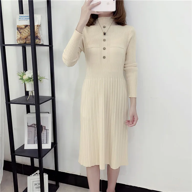 Женское теплое платье свитер 2019 новое осенне зимнее эластичное однотонное