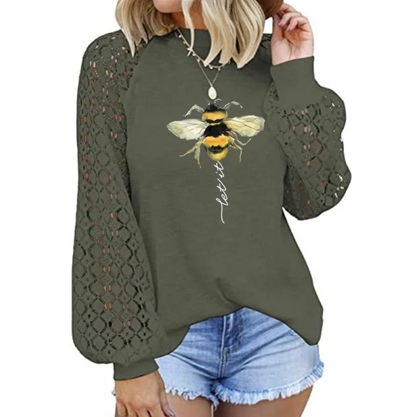 

Hillbilly Bee Faith Blouse Women Vintage Clothes O-neck Lace Stitching Puff Long-sleeved Casual Loose Daily Tops Vetement Femme