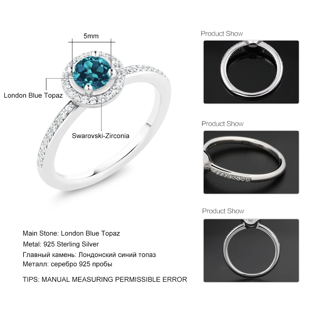 GemStoneKing 0 69 Ct круглые натуральные Лондонский Голубой топаз 925 пробы серебряные