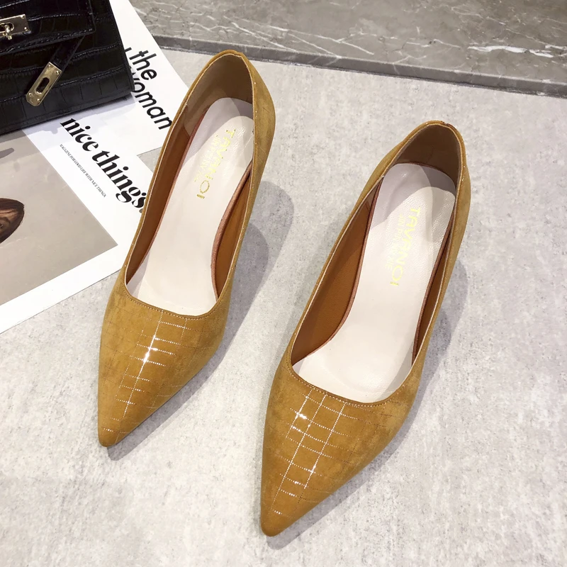 Туфли-лодочки женские на тонком каблуке 8 5 см желтые низком замшевые шпильке |