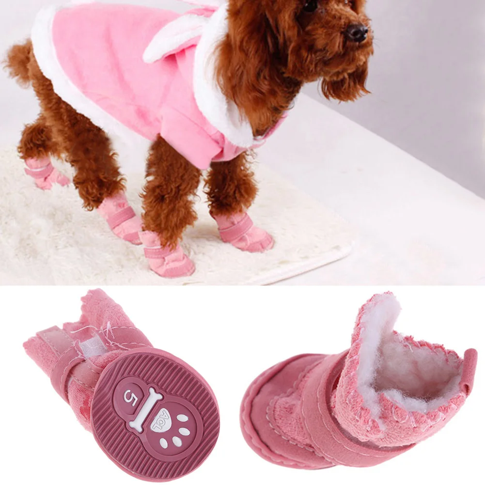 

4pcs Lovely Thicken Pet Winter Shoes Boot Anti-slip Shoes Footwear Pet Products for Small Dog Cat Puppies
