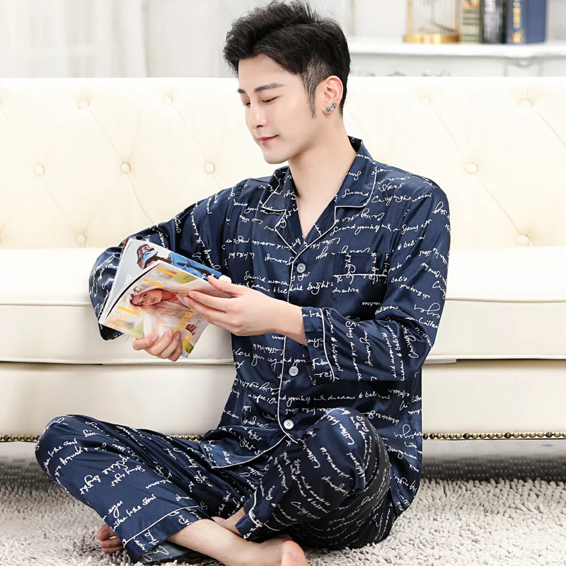 Summer Sleepwear Men's Pajamas Sets Imitation Silk Pyjama For Man  Soft Cozy Home Wear clothes Pyjamas Men Clothes Pijama Tops