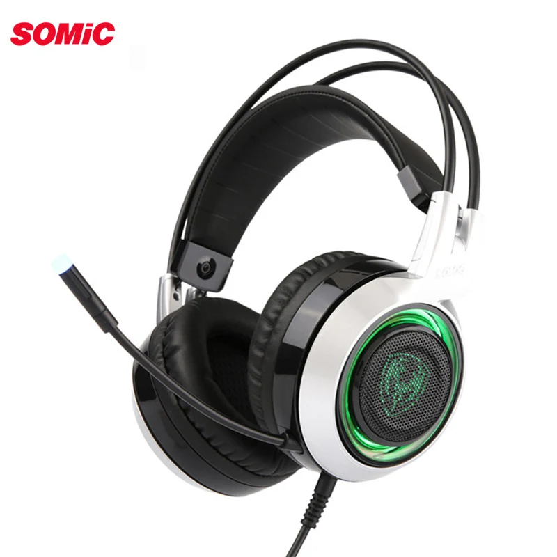 SOMiC G951 USB светодиодный игровой наушник дышащий 3 цвета подсветка бас стерео гарнитура с микрофоном для ПК PS4 геймер
