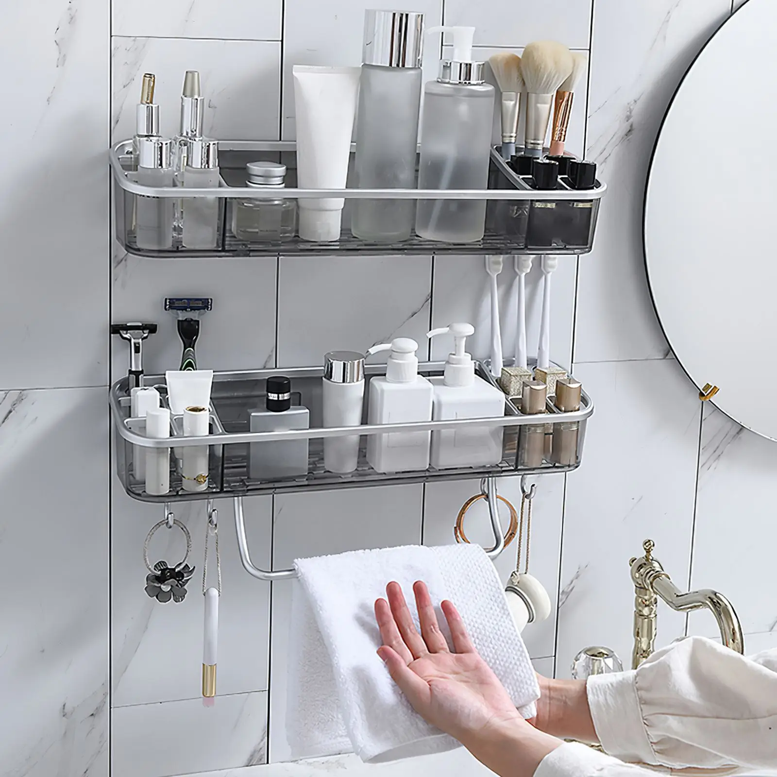 Вешалка для полотенец без дырочек товарная полка косметический