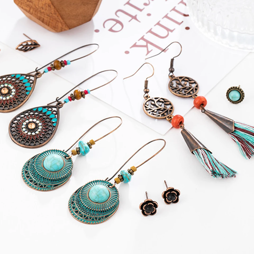 Богемный цветочный лист Луна Бабочка Круглый Комплект сережек для женщин