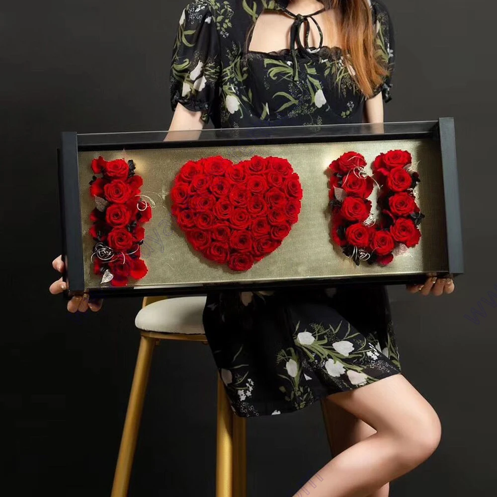 Подарочная коробка с цветами на День святого Валентина I Love U женские идеи большая