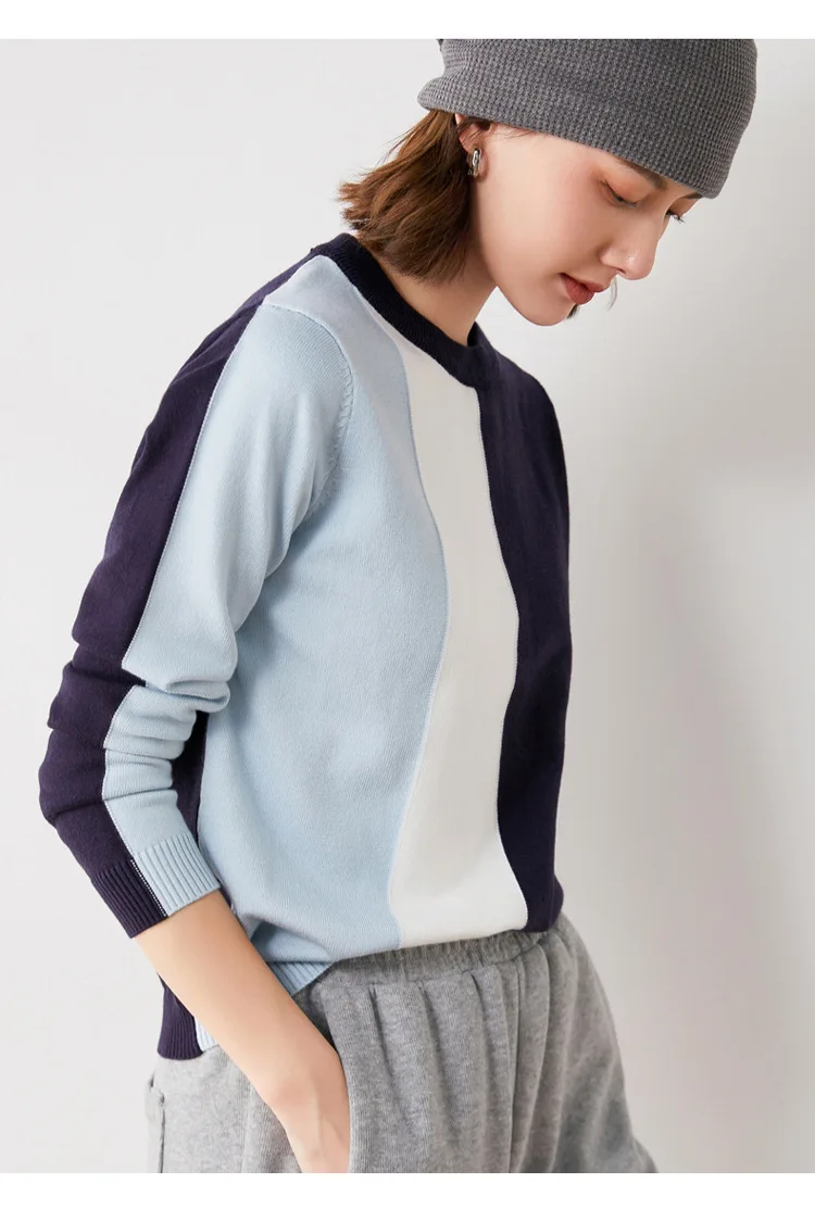 Новые женские зимние шикарные вязаные пуловеры в полоску с круглым вырезом для