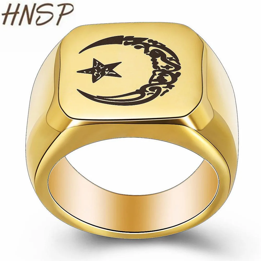 Простые золотые кольца HNSP из нержавеющей стали с изображением турецкой Звезды