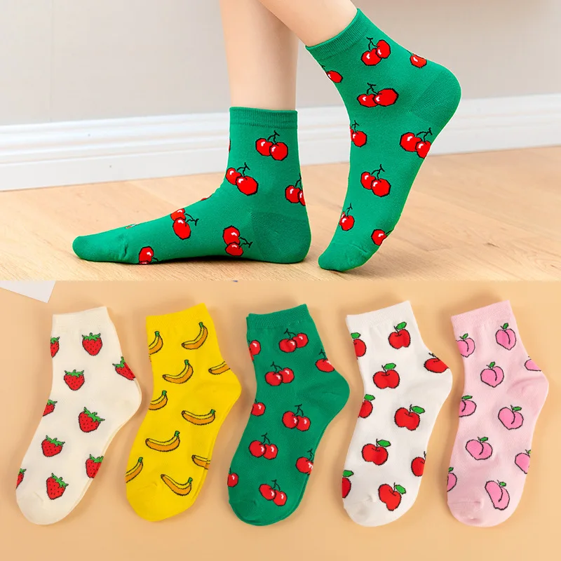 Новые Красочные хлопковые носки с фруктами для женщин клубника банан вишня
