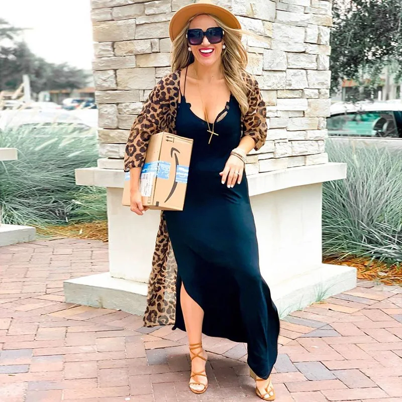 

Europe And The United States New Leopard Chiffon Loose Long Cardigan Beach Sun Protection Coat Bikini Blouse Swimsuit