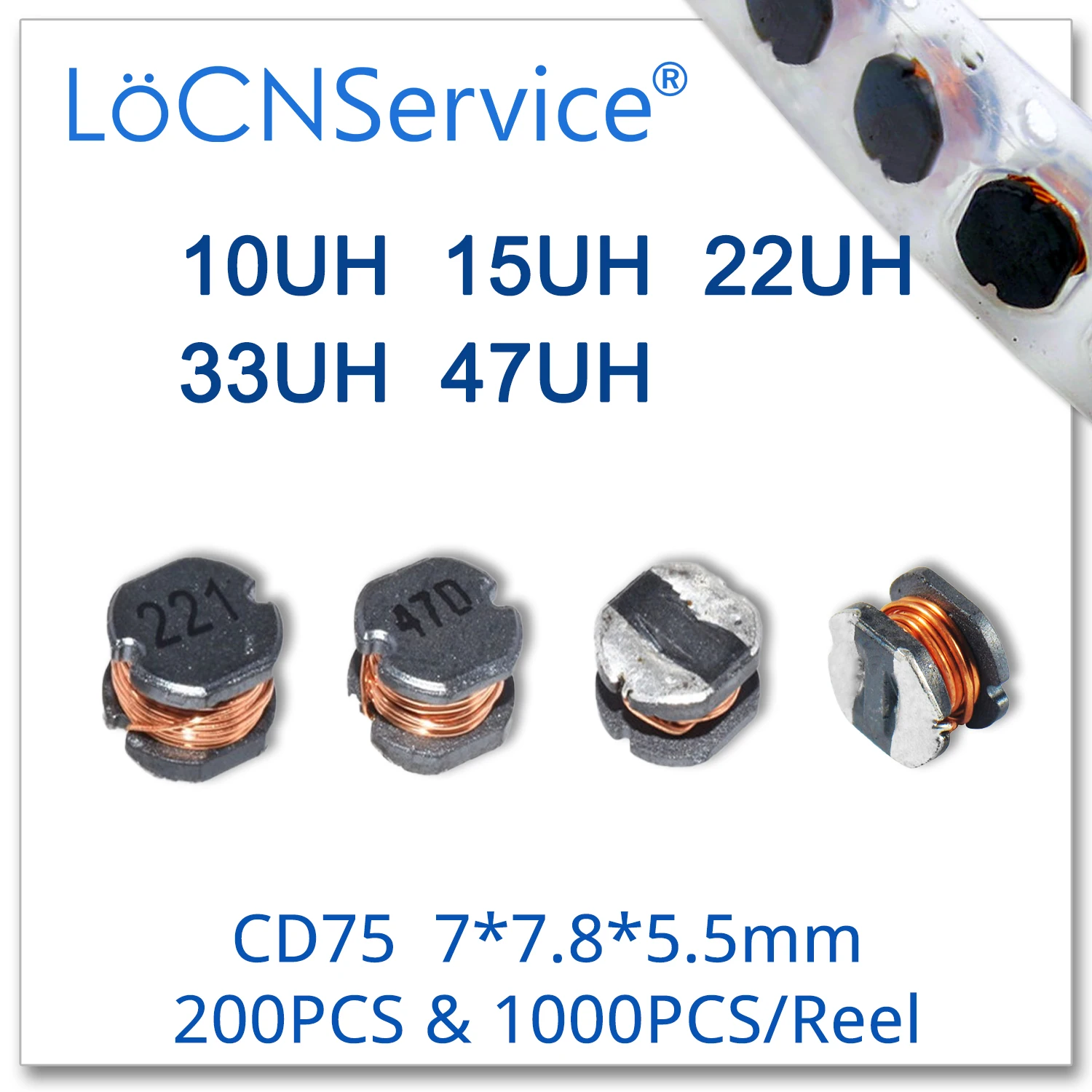 LoCNService 200 шт. 1000 CD75 7x7 8x5 5 мм SMD 10UH 15UH 22UH 33UH 47UH силовой индуктор 7*7 8*5 мм|Запасные части|