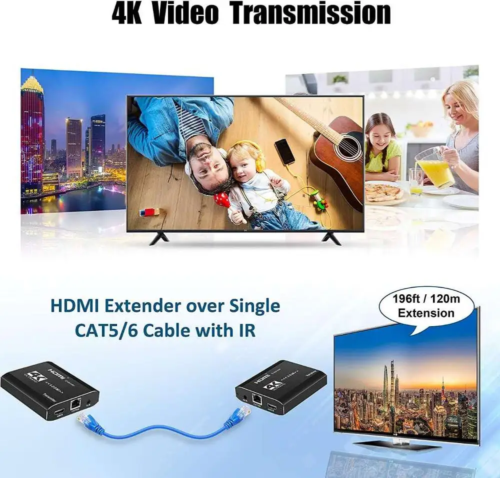 120 м HDMI удлинитель 4K ИК-передатчик HDMI удлинитель RJ45 с выходом из петли Каскадный HDMI удлинитель более Cat6 для монитора PS4 от AliExpress RU&CIS NEW