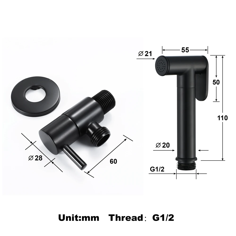 Распылитель для туалетного биде латунный матовый черный настенный одиночный