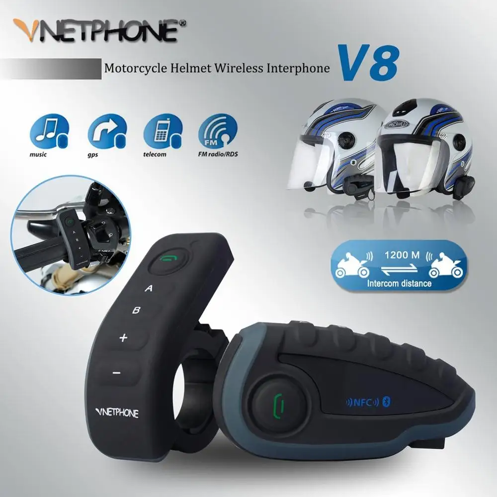 Bluetooth интерком для мотоциклетного шлема Vnetphone V8 100% м|Наушники шлемов| |