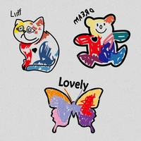 1pcs cartoon animal cat butterfly and bear heat transfer clothing patches washable iron on fashion diy accessory stickers