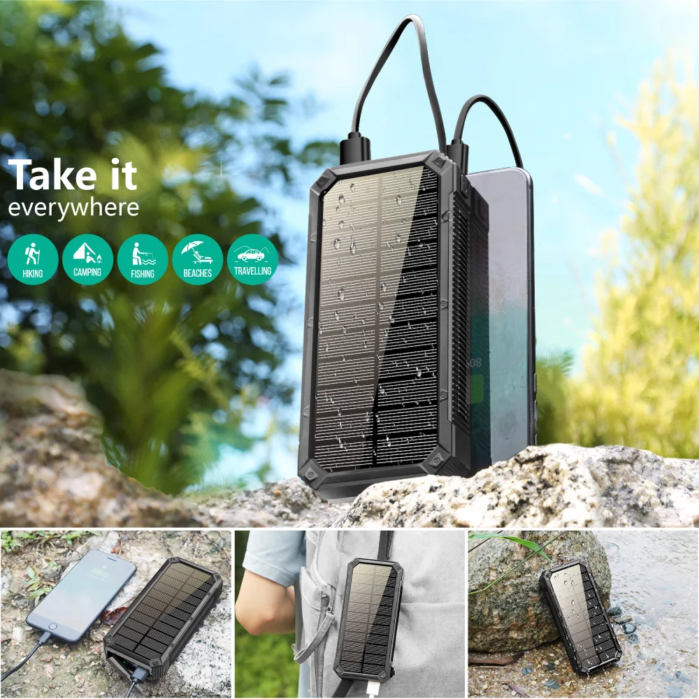 PD Two Way Fast Charging Super Large Capacity Power Bank 30000 MAh Outdoor Three Proof Emergency Solar Power Bank