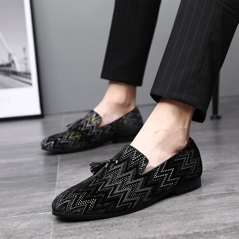 

Popular Black Loafer Men Tassel Leather Flats Gentleman Fashion Party Shoes Men Nightclub Driving Shoes Drop Shipping
