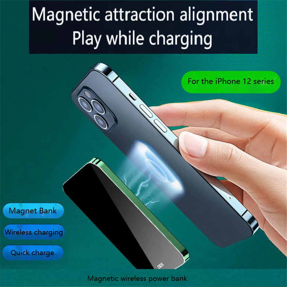 

10000mAh Magnetic Power Bank Mirror Digital Display For Apple iPhone 13 Xiaomi Huawei 22.5W Fast Charging 15W Wireless Charger