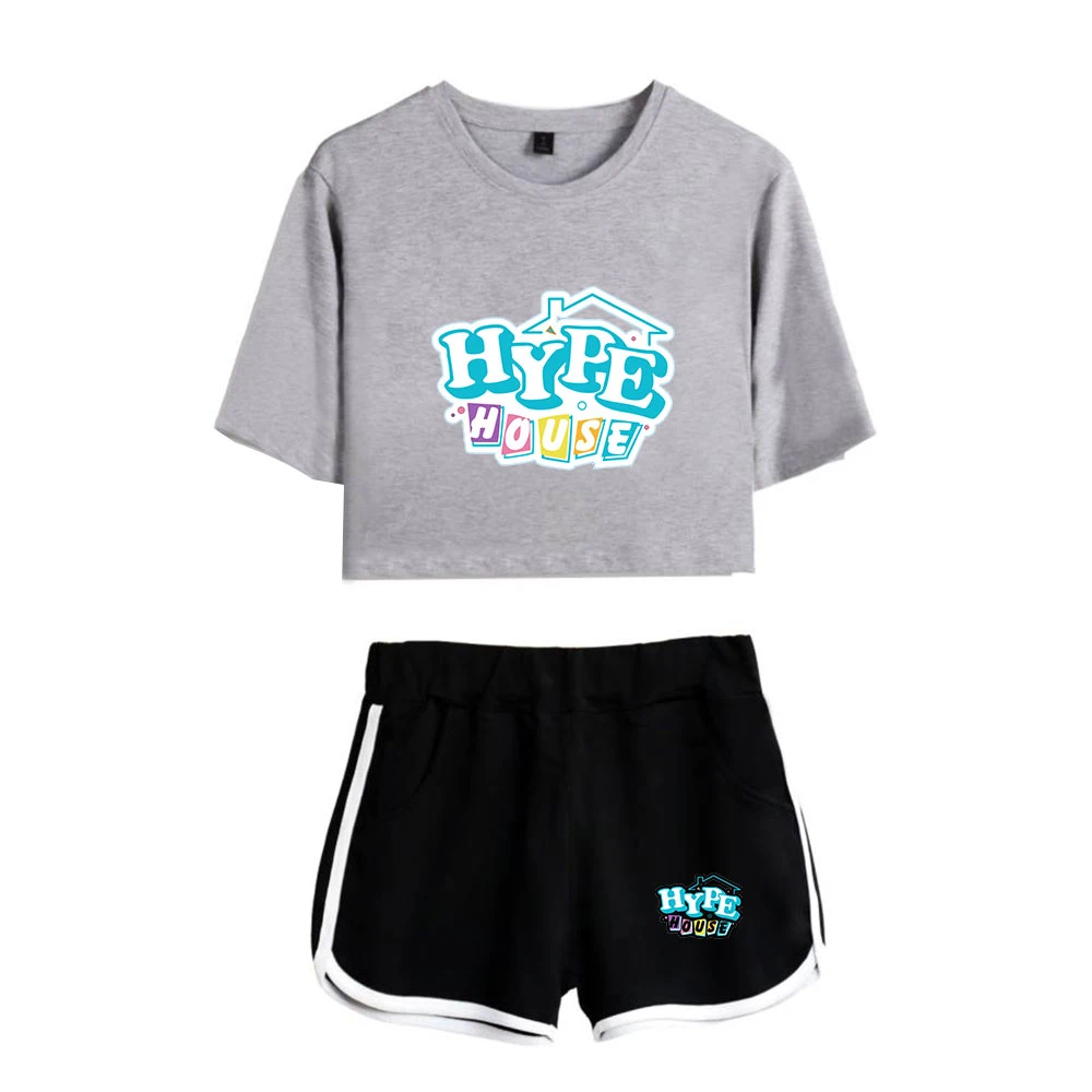 

The Hype House Two Piece Set Sexy Short Top and Mid Waist Shorts Fitness 2 Piece Set Pullover Print Above Knee, Mini Casual