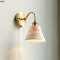 iwhd ceramic copper led wall lamp sconce bedroom living room pull chain switch bathroom mirror stair light wandlamp luminaria