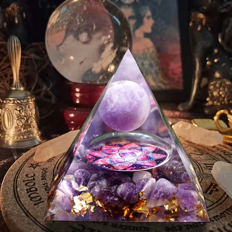 

Amethyst Crystal Sphere Pyramid Reiki Chakra Multi Energy Healing Natural Cristal Stone for Meditation Reiki Balancing Orgone