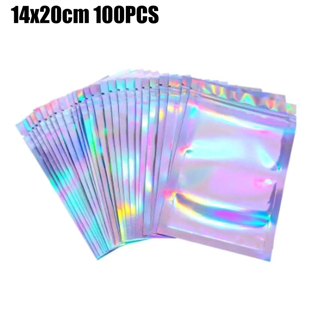 

50pcs Laser Ziplock Bag Cosmetic Packaging Self Sealing Gift Bag Clear Holographic Jewelry Thick Aluminum Foil Zip Lock Bags