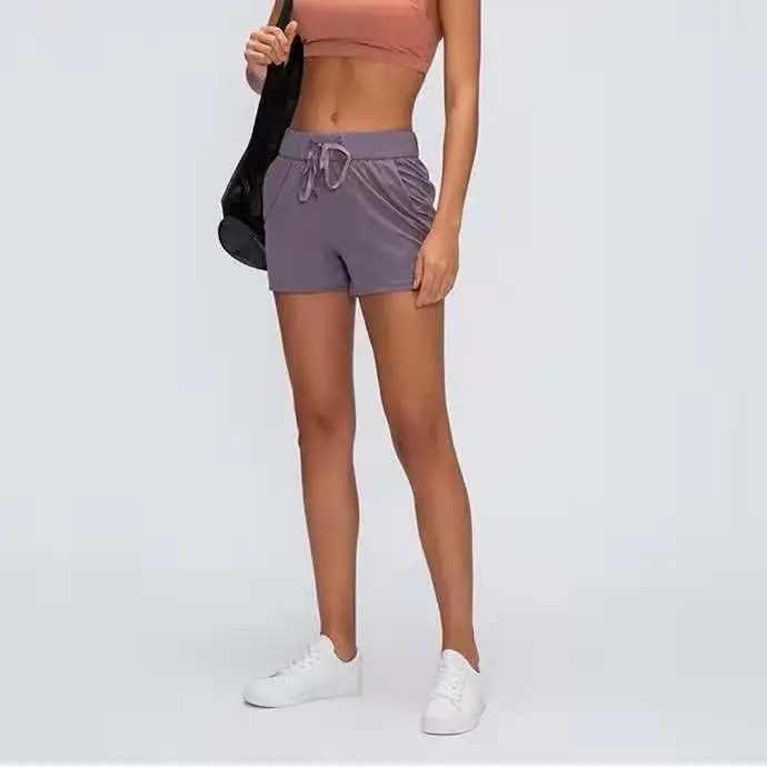 

Женские шорты для йоги и отдыха, спортивные свободные женские штаны для йоги и тренировок, однотонные плотно прилегающие шорты для бега S2028