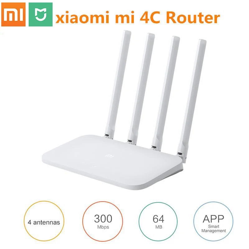 Xiaomi Mi WIFI Router 4C 64 RAM 802.11 b/g/n 2.4G 300Mbps 4 Antennas Smart APP Control Band Wireless Routers Repeater for mihome