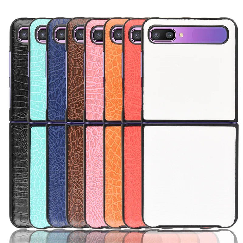 

Fashion color crocodile for Samsung Galaxy Z Flip Cover Anti-knock luxury leather plain weave Cases for f7000 2021