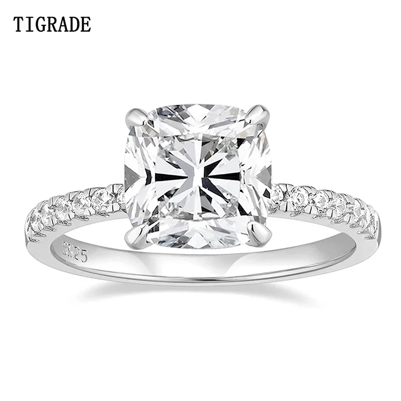 

TIGRADE 3.5CT/925 Sterling Silver Engagement Rings CushionCut Cubic Zirconia CZWedding Promise Rings for Wedding Bands for Women
