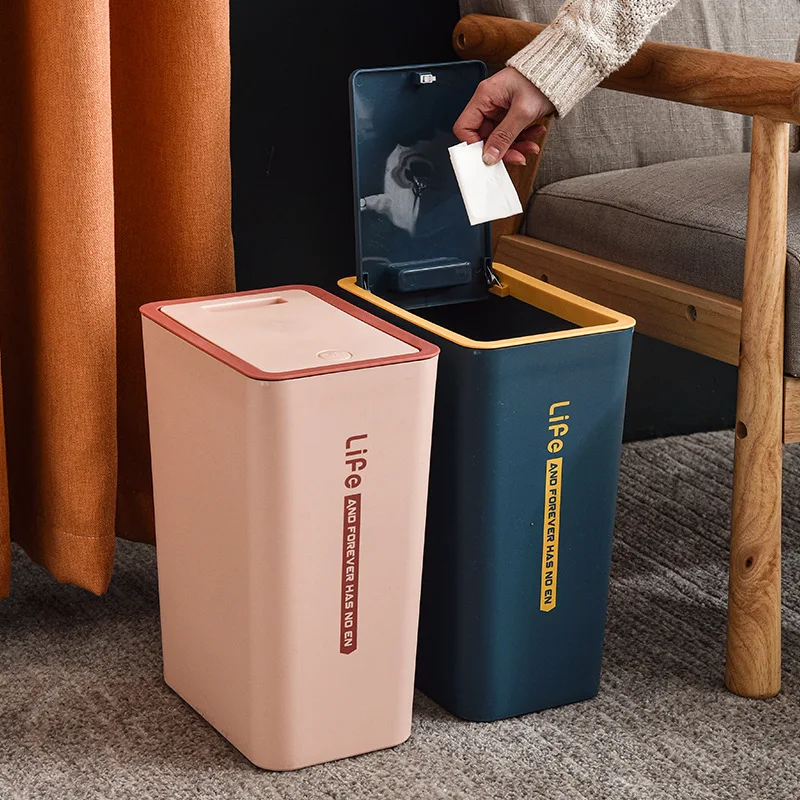 Household Toilet Kitchen Press Waste Bin Wastepaper Baskets Bedroom Thickened Plastic Sorting Garbage Trash Can | Дом и сад