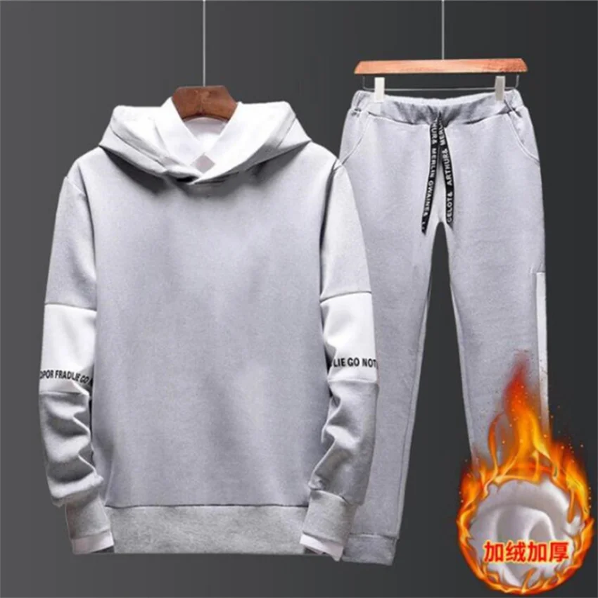 

Winter Warm Tracksuits for Men Casual Men's Set Fleece Sweatshirt Suit Hoodies + Pants Two Pieces Set Mens Hoodie Track Suits