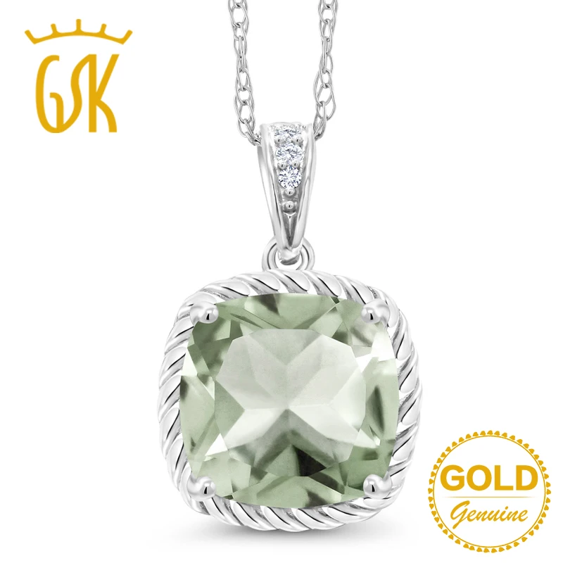 GemStoneKing 2 07 Ct подушка натуральный зеленый прасиолит белый бриллиант 10K БЕЛОЕ