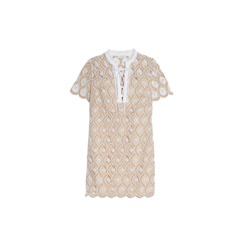 

2020 Dress Spring and Summer Wave Edge Embroidery Hollow Out Flower Skirt Casual Dresses Elegant Dress