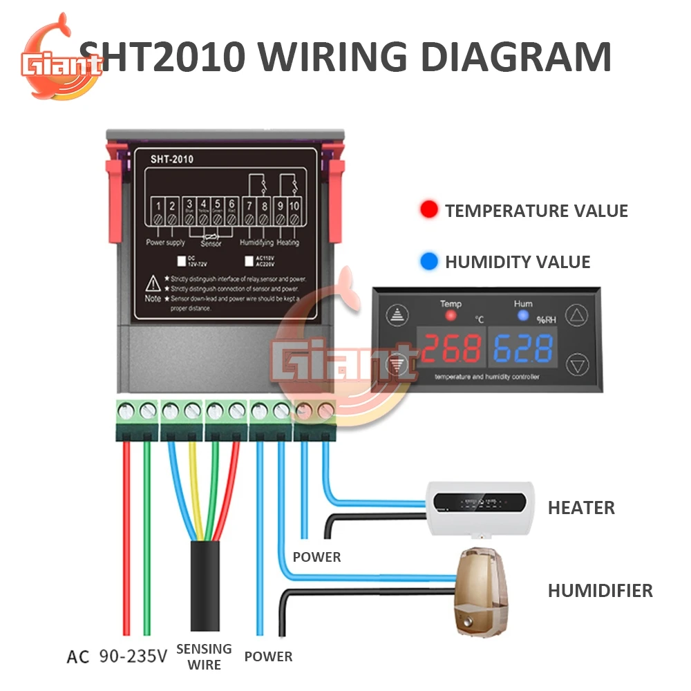 SHT2010 SHT2000 AC 110V-220V LCD Digital Hygrostat Thermostat Humidity Temperature Controller Regulator Heating Cooling Control |