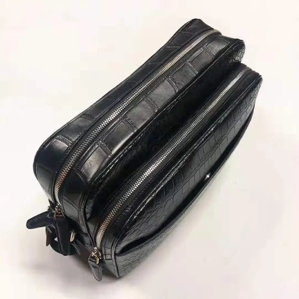Мужская Наплечная Сумка-Кроссбоди из 100% натуральной крокодиловой кожи черного