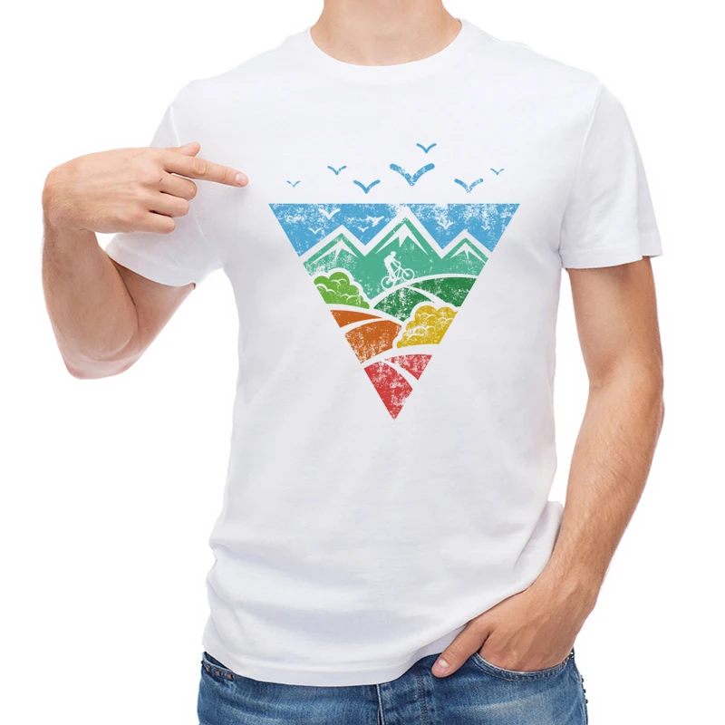 

TEEHUB Fashion Mountain Bike Men T Shirt Geometric Printed Short Sleeve T-shirt Funny Design Tops Hipster Male Tees