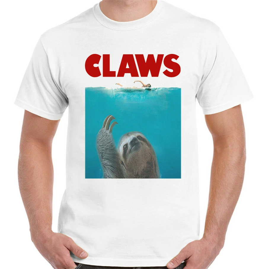 Claws Mens Funny Jaws Sloth Parody T Shirt Movie Film Retro Tee Shirt|Мужские футболки| |