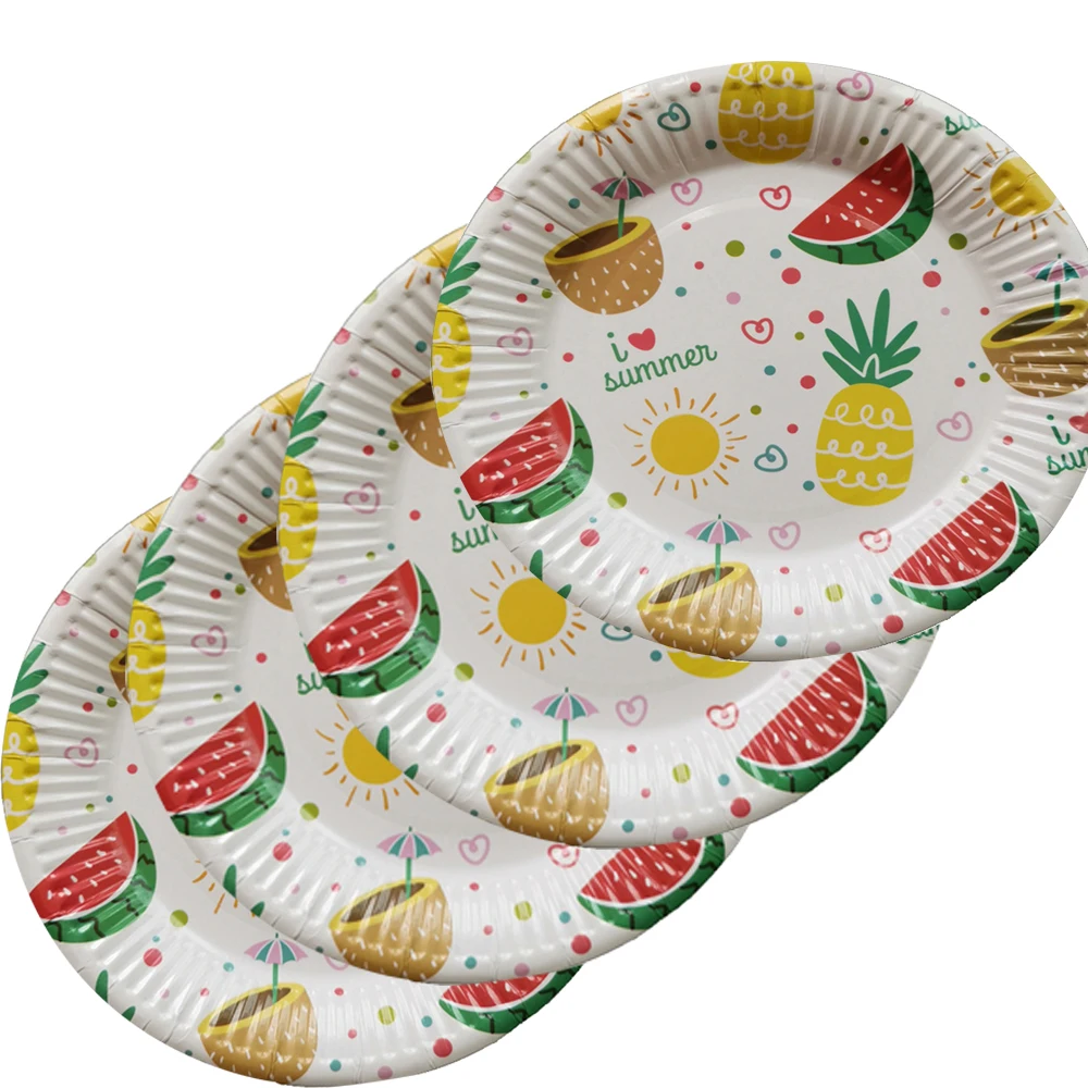 10 шт ананас арбуз печать бумажные тарелки одноразовые для выпечки барбекю дня