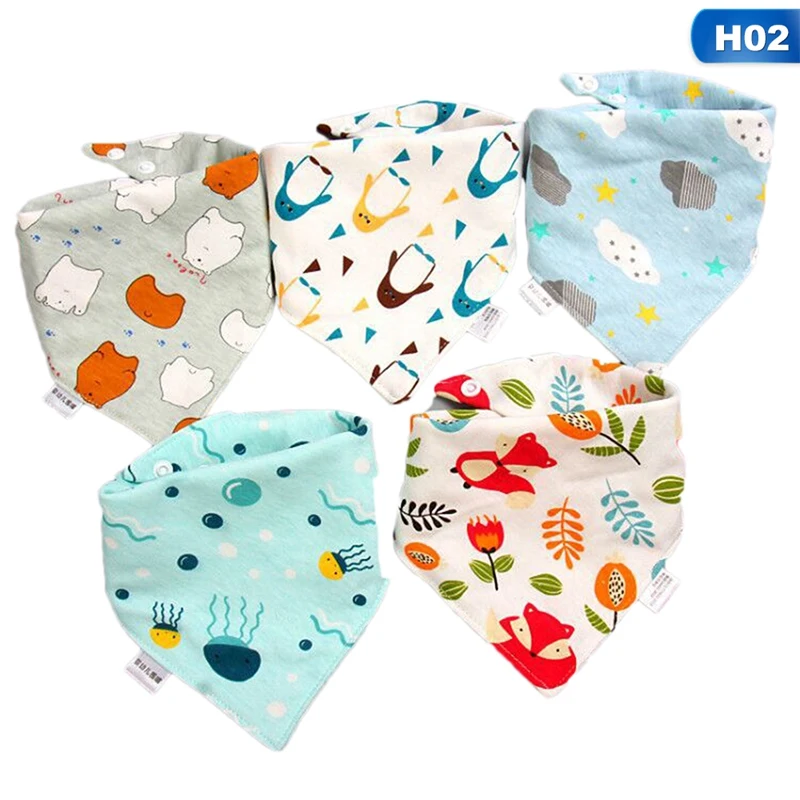 

5Pcs/Set Newborn Baby Feeding Bib Triangle Scarf Cotton Cartoon Infant Boy Girl Apron Saliva Dribble Absorbent Bandana Towel