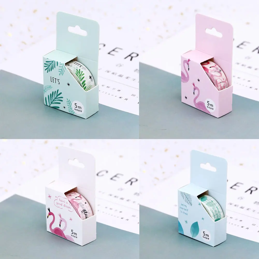 4 шт./компл. кавайная японская Маскировочная Васи лента с Фламинго клейкая