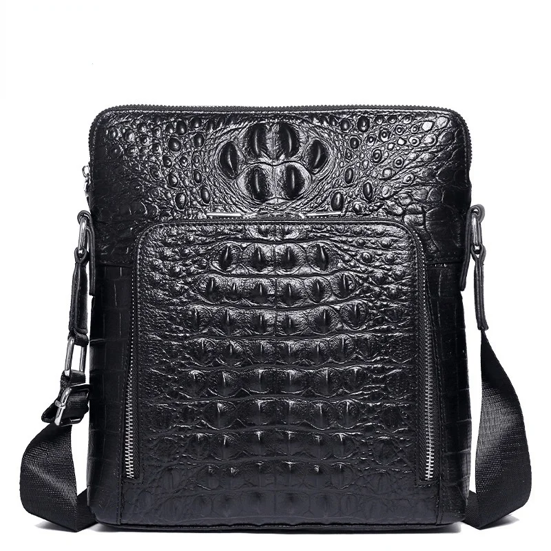 

real leather alligator Pattern men's Single shoulder bag business messenger bag top layer cowhide new version iipad Fashion bag