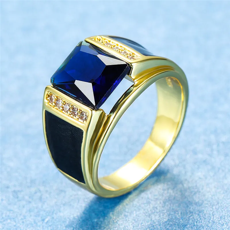 Мужское Винтажное кольцо с черным камнем и синим Цирконом | Украшения аксессуары