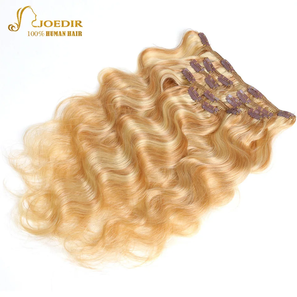 Joedir Indian Body Wave Clips Remy Hair Clip In Human Hair Extensions 12-24 Inch Ombre Blonde Color Full Head 7Pcs/Set 120g