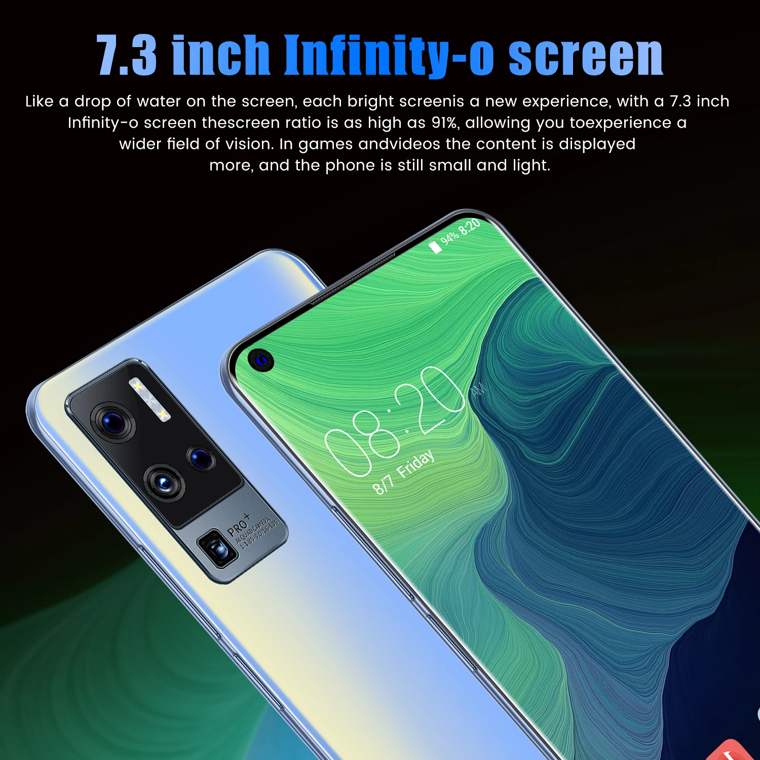 OnePro-tel&eacute;fono m&oacute;vil inteligente con pantalla completa de 7,3 pulgadas, smartphone con pantalla completa de 16 GB + 512GB, Deca Core, desbloqueado, 32MP + 64MP, Android 11, Tarjeta SIM Dual, modelo 9 +-4