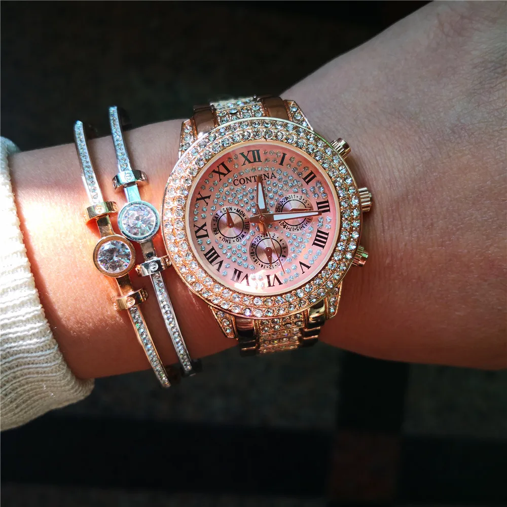 Reloj Mujer, новинка, золотые, серебряные, розовые, золотые, Известный Топ бренд, Роскошные, Contena, женские Стразы, полностью бриллианты, женские часы под платье