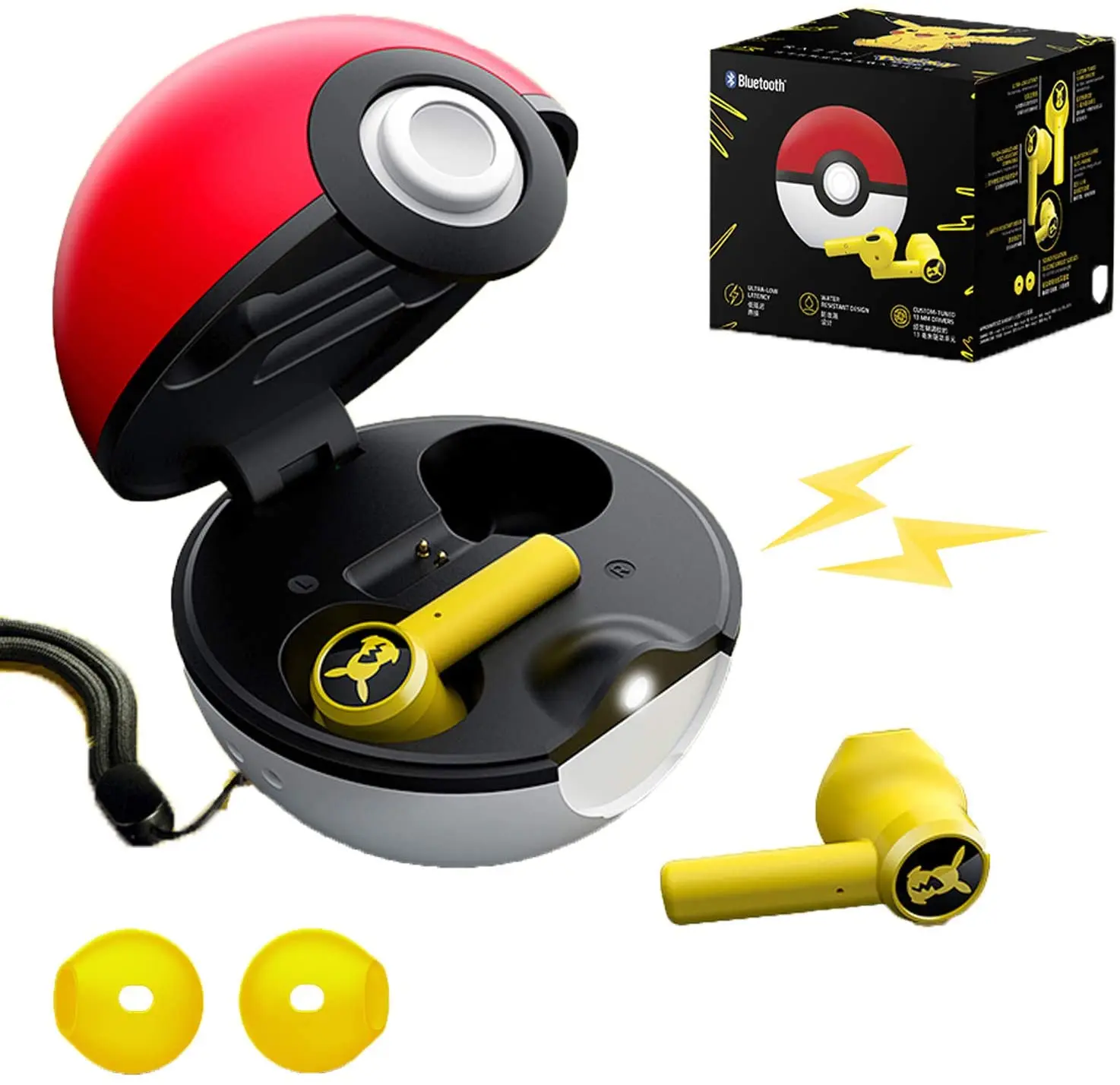 

2021 новые наушники Bluetooth Poké-Mon-Pikachu Bluetooth 5,0 наушники-вкладыши с сенсорным управлением, дизайн кармана для зарядки Pokeball