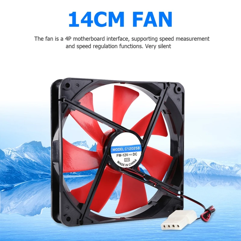

12V 4 Pin 140mm DC Silent CPU Cooling Fan High Airflow 2300RPM Speed Adjustable Computer Cooler Quiet for PC Chassis Radiating