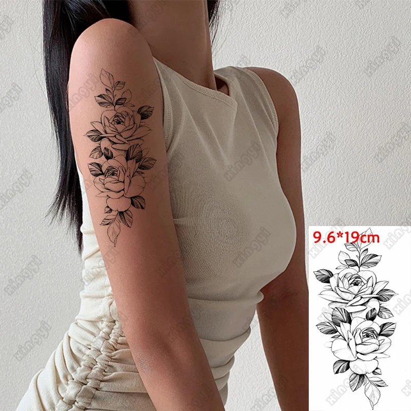 Водостойкая Временная тату-наклейка змея лотос цветы женский макияж эскиз